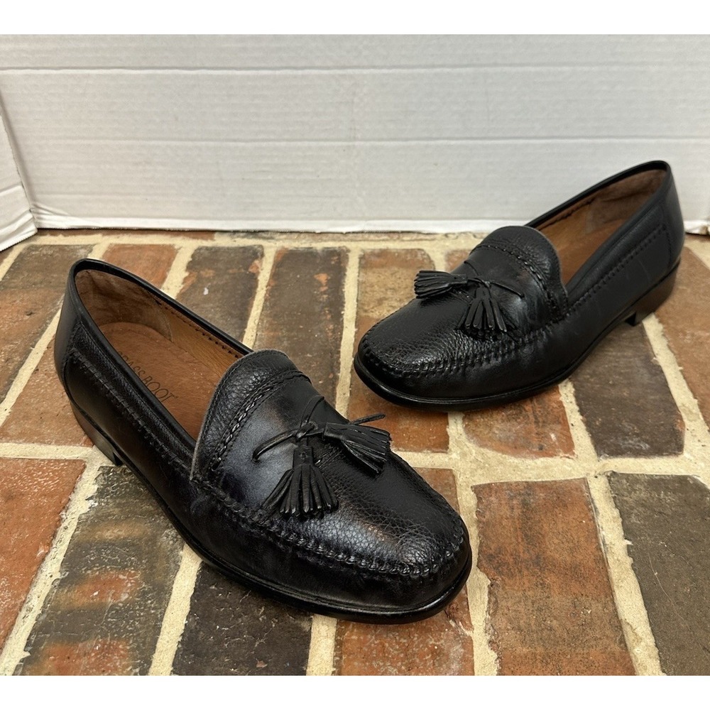 Brass Boot Black Leather Tassel Loafers Handmade Slip On Textured Men's Size 11